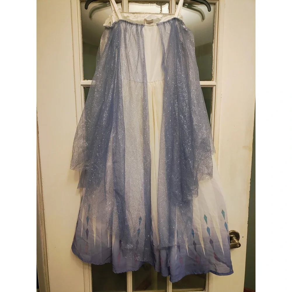 Disney Frozen 2 Elsa Costume Girls M 7-8 Blue Glitter Cape High Low Dress